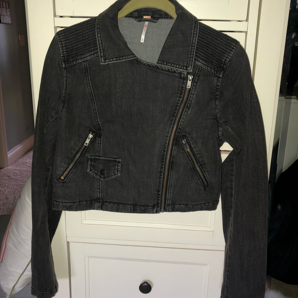 Free People Denim Biker Jacket